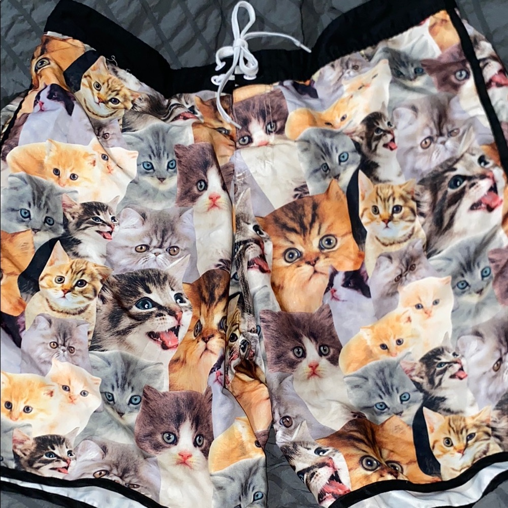 Bioworld Brown and White Swim Trunks with Cat Design